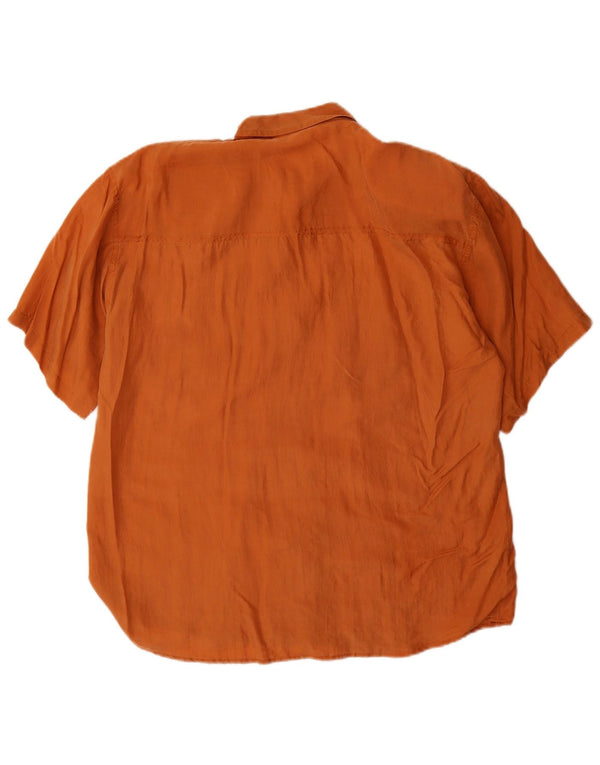 Camicia a maniche corte da donna vintage UK 14 Seta marrone medio