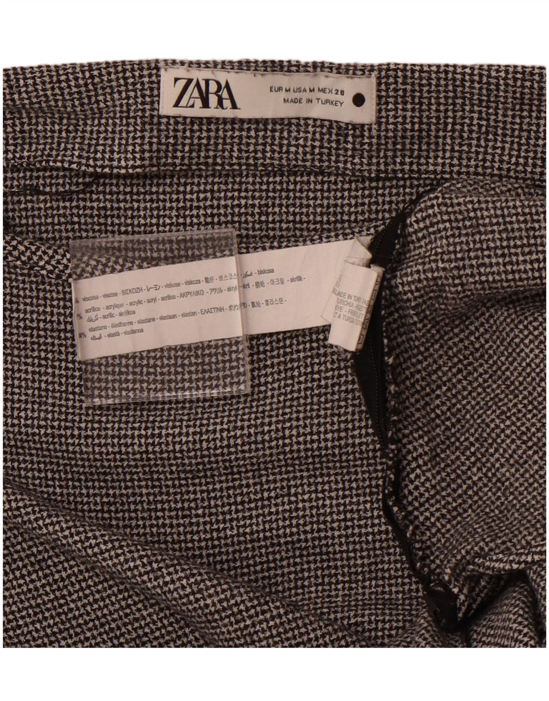 ZARA Camicetta a Maniche Lunghe da Donna Top UK 12 Viscosa Pied De Poule Grigio Medio