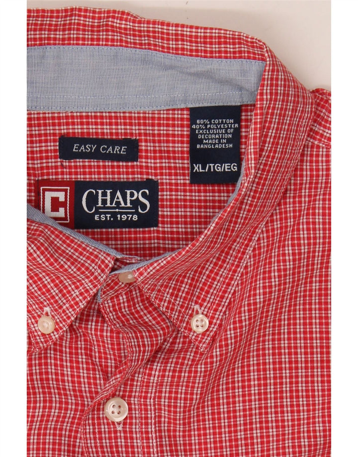 CHAPS Mens Easy Care Short Sleeve Shirt XL Red Check Cotton Vintage Chaps and Second-Hand Chaps from Messina Hembry 