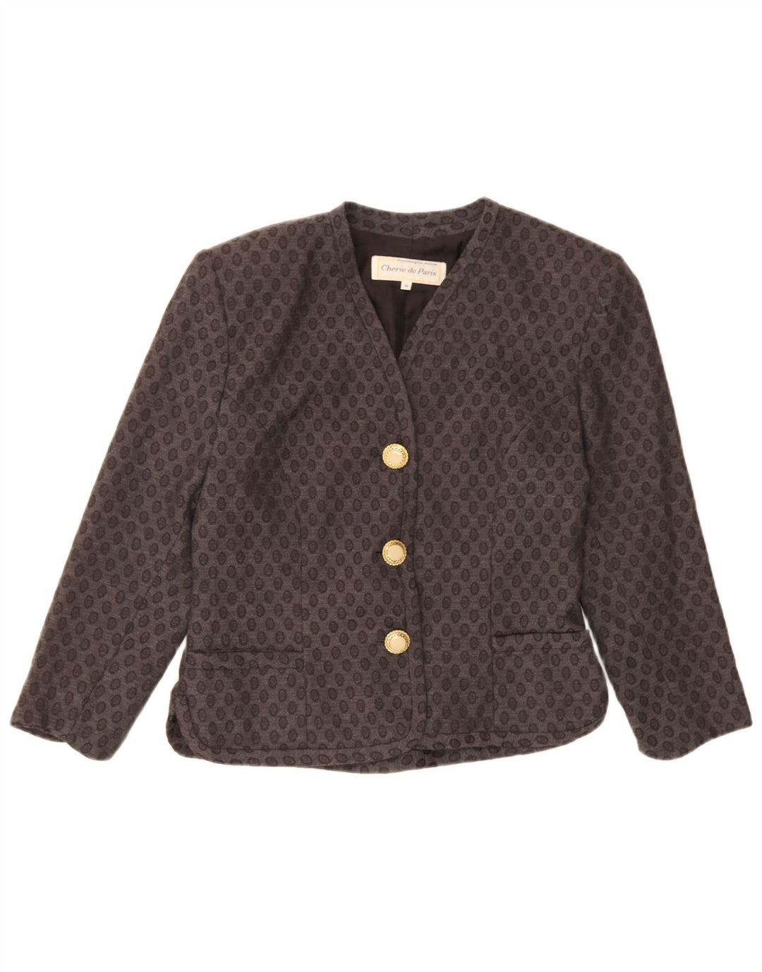 Giacca blazer vintage da donna con maniche a 3/4 IT 44 Grigio medio geometrico
