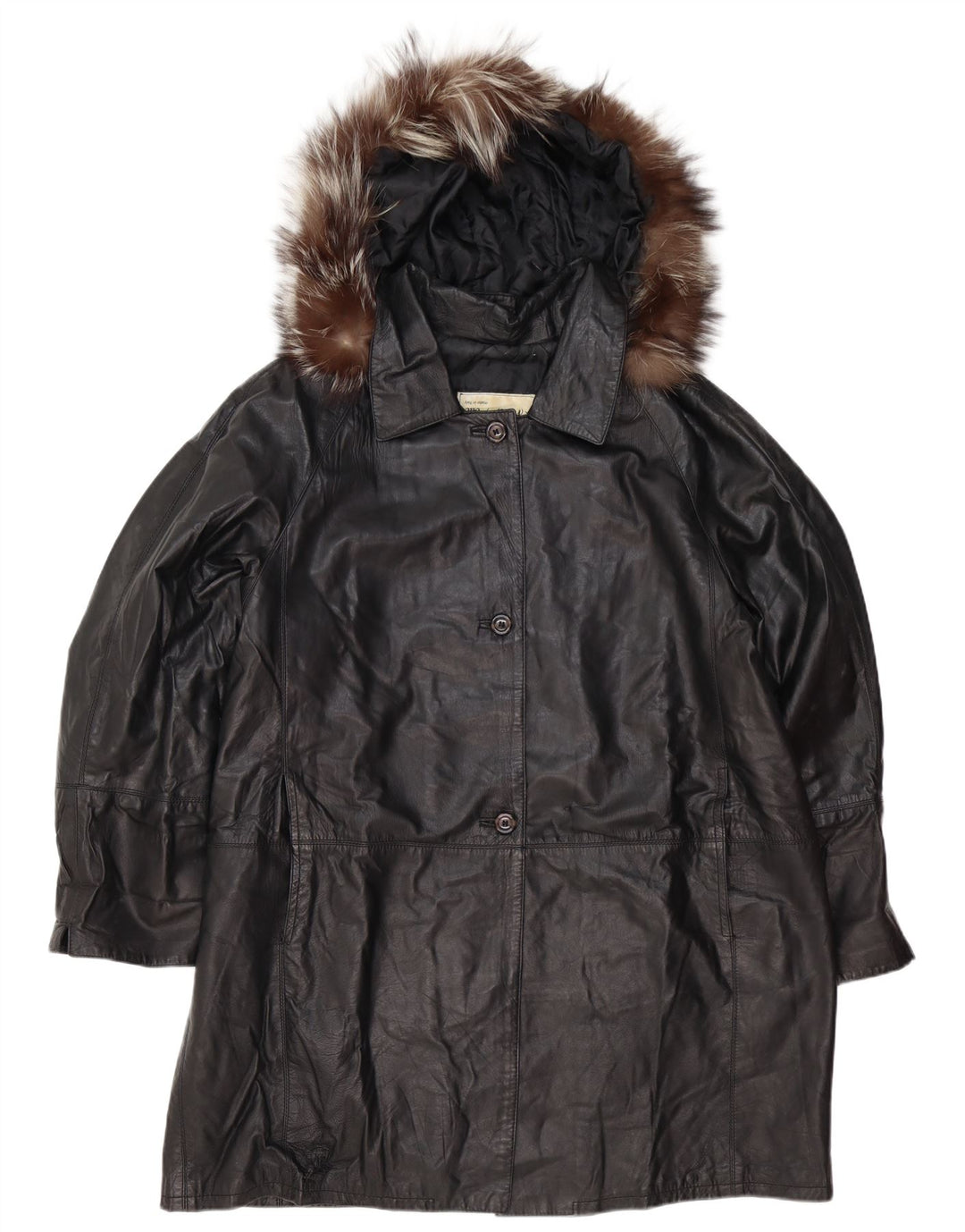 Cappotto oversize in pelle con cappuccio da donna vintage IT 48 XL in pelle nera