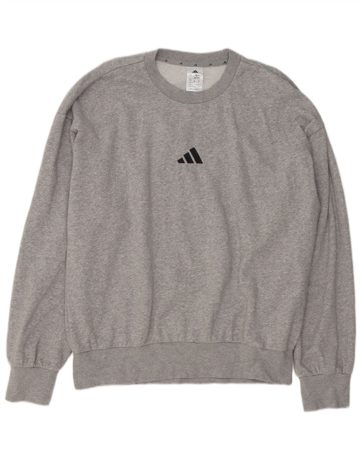 Felpa grafica da uomo Adidas, maglione grande, cotone chiazzato grigio