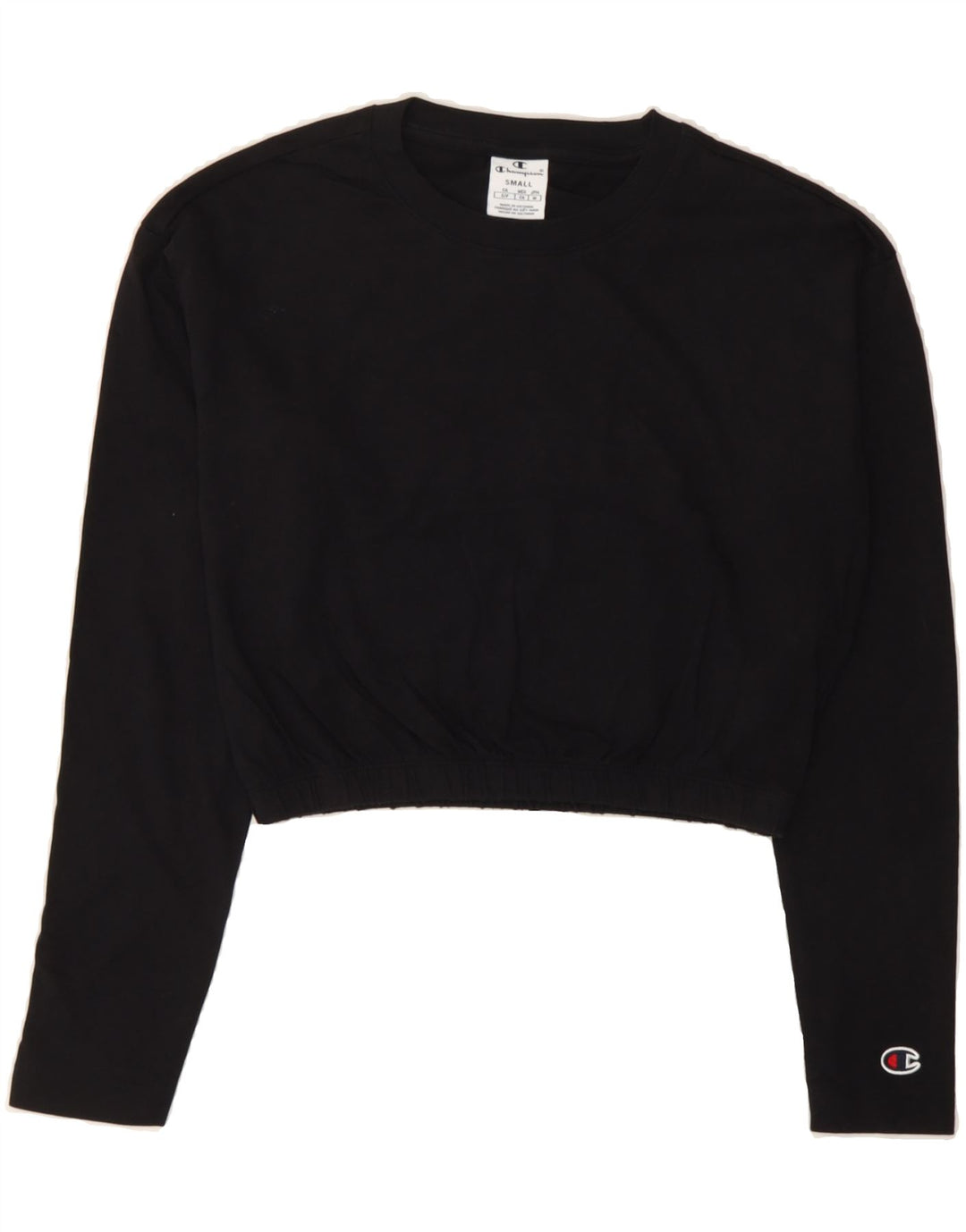 CHAMPION Womens Long Sleeve Crop Top UK 10 Small Black Cotton Vintage Champion and Second-Hand Champion from Messina Hembry 