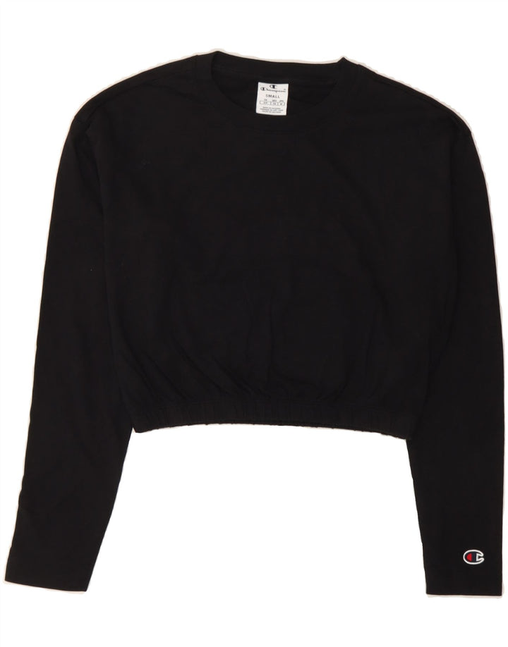 CHAMPION Womens Long Sleeve Crop Top UK 10 Small Black Cotton Vintage Champion and Second-Hand Champion from Messina Hembry 