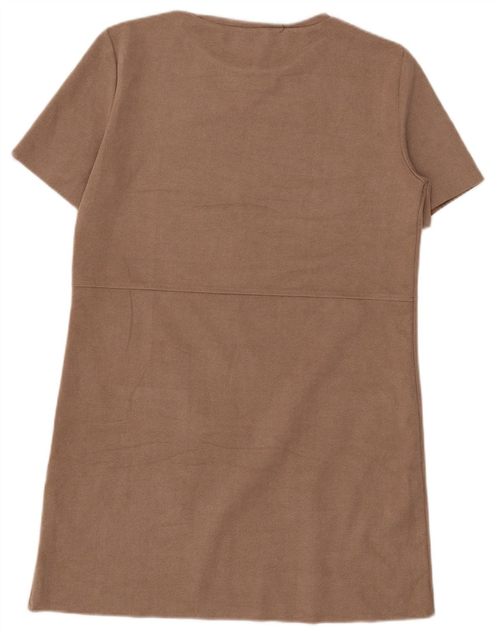 Abito a trapezio da donna Zara UK 14 Poliestere beige medio