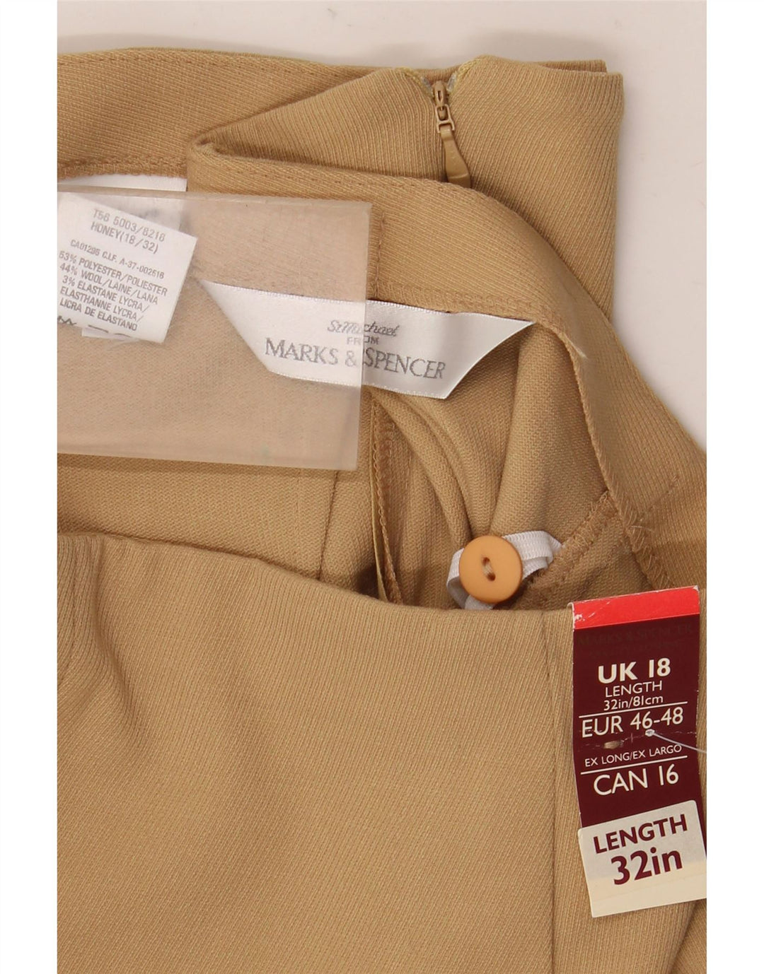 Gonna a tubino da donna Marks & Spencer UK 18 XL W34 Poliestere beige