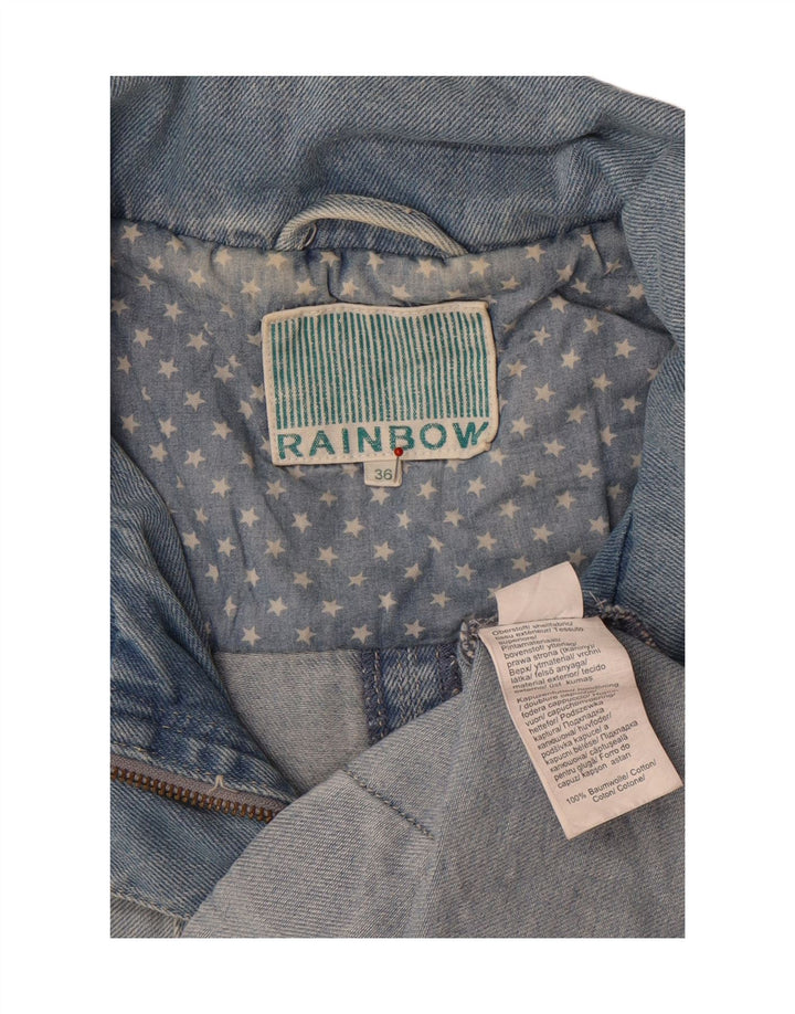 RAINBOW Womens Hooded Denim Jacket EU 36 Small Blue Cotton Vintage Rainbow and Second-Hand Rainbow from Messina Hembry 