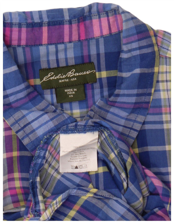 Camicia da donna vestibilità ampia Eddie Bauer UK 6 XS cotone a quadri blu