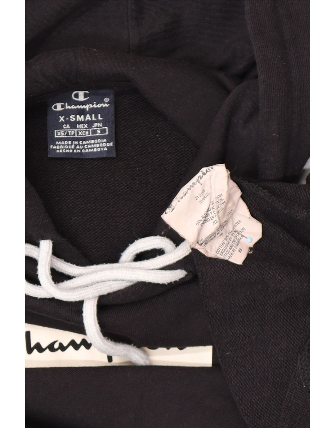 CHAMPION Felpa con cappuccio grafica da uomo vestibilità ampia XS in cotone color block nero