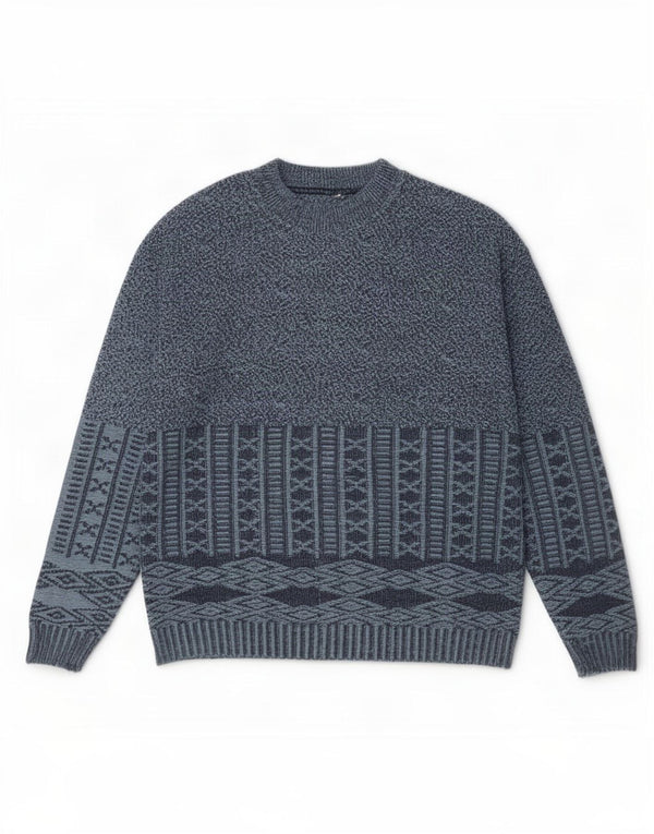 Maglione vintage da uomo con collo alto e maglione XL blu navy geometrico