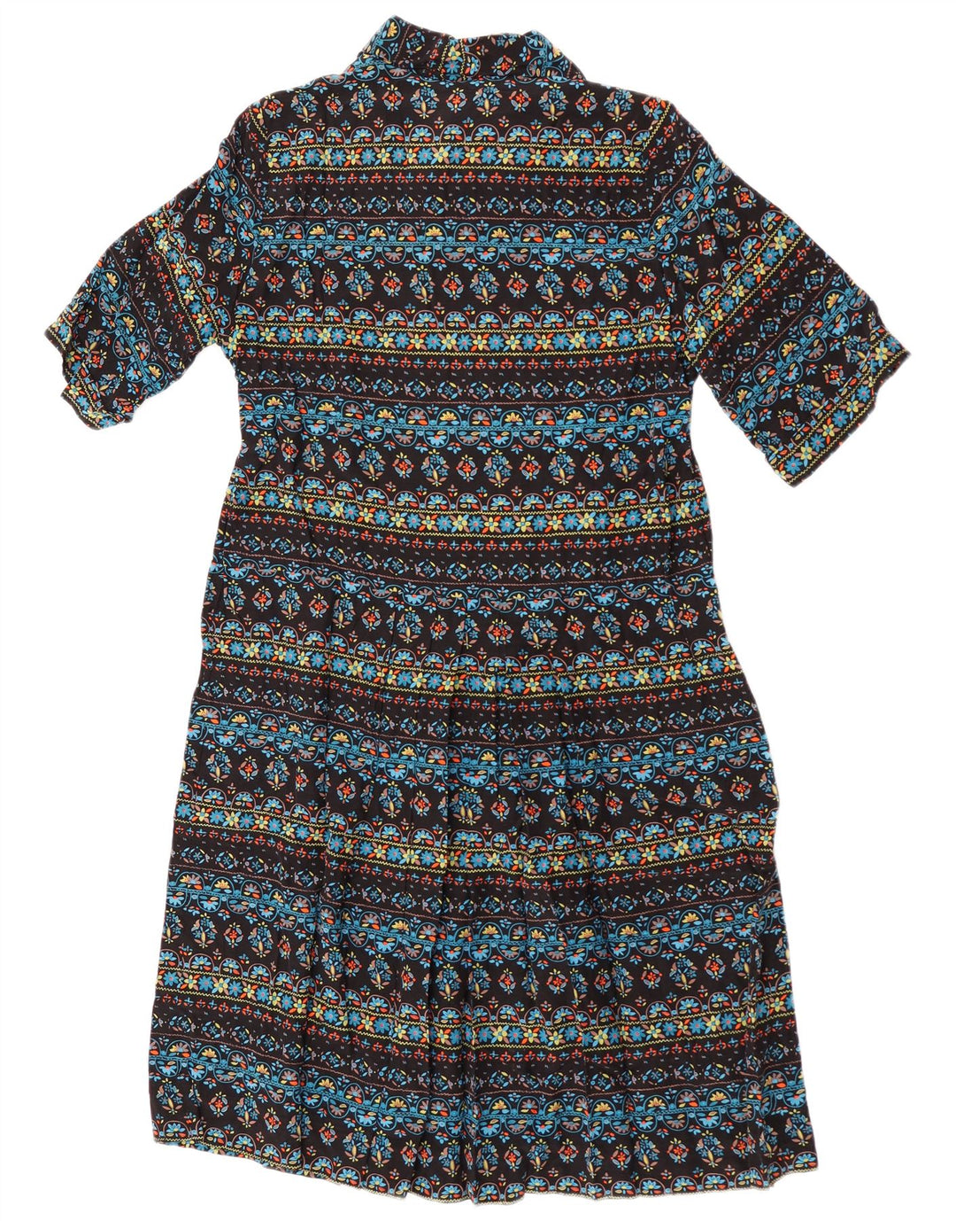 Abito a trapezio con cravatta frontale da donna vintage UK 14 floreale multicolore medio
