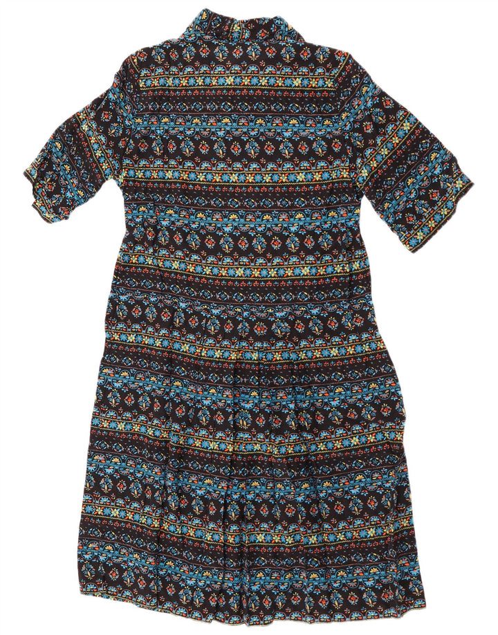 Abito a trapezio con cravatta frontale da donna vintage UK 14 floreale multicolore medio