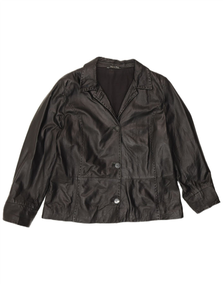 VINTAGE Womens 3 Button Leather Blazer Jacket UK 20 2XL Black Leather