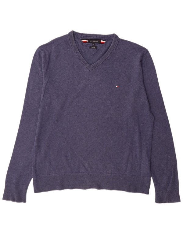 Maglione maglione con scollo a V da uomo Tommy Hilfiger 2XL cotone blu navy
