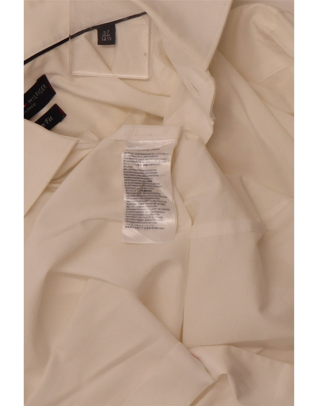 Camicia sartoriale da uomo Tommy Hilfiger taglia 37 14 1/2 piccola in cotone bianco sporco