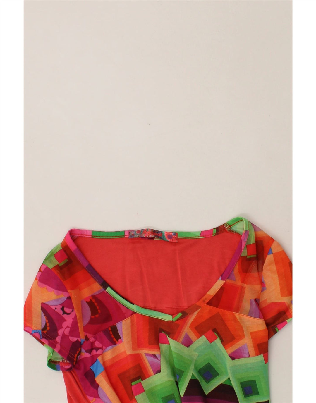 DESIGUAL Womens Graphic Tunic Top UK 4 XS Red Geometric Vintage Desigual and Second-Hand Desigual from Messina Hembry 