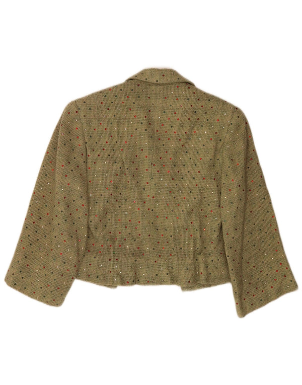 Giacca blazer vintage da donna con maniche a 3/4 corta UK 12 verde medio maculato