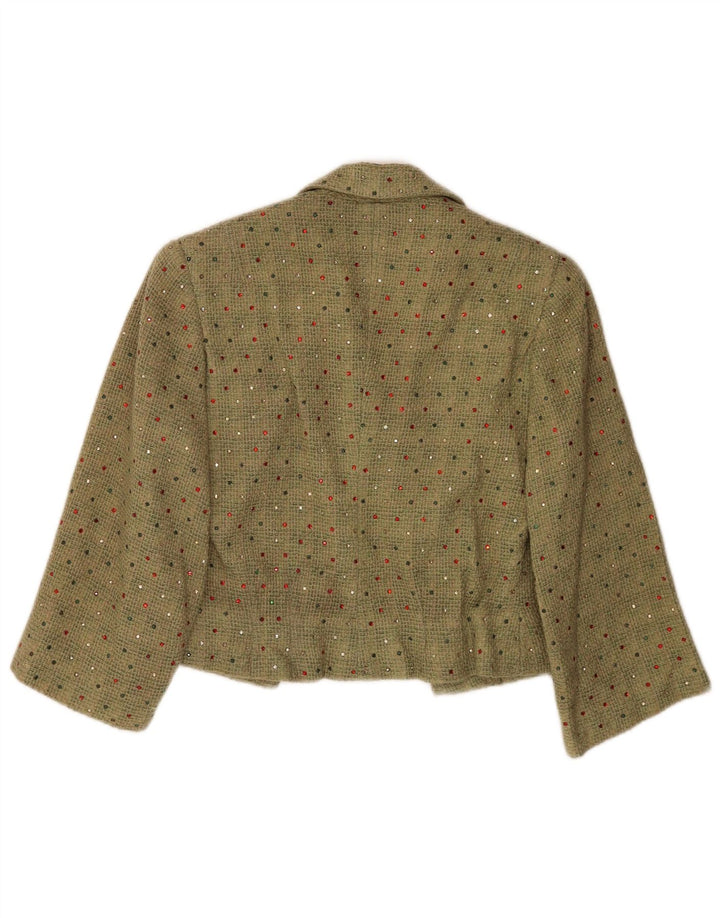 Giacca blazer vintage da donna con maniche a 3/4 corta UK 12 verde medio maculato
