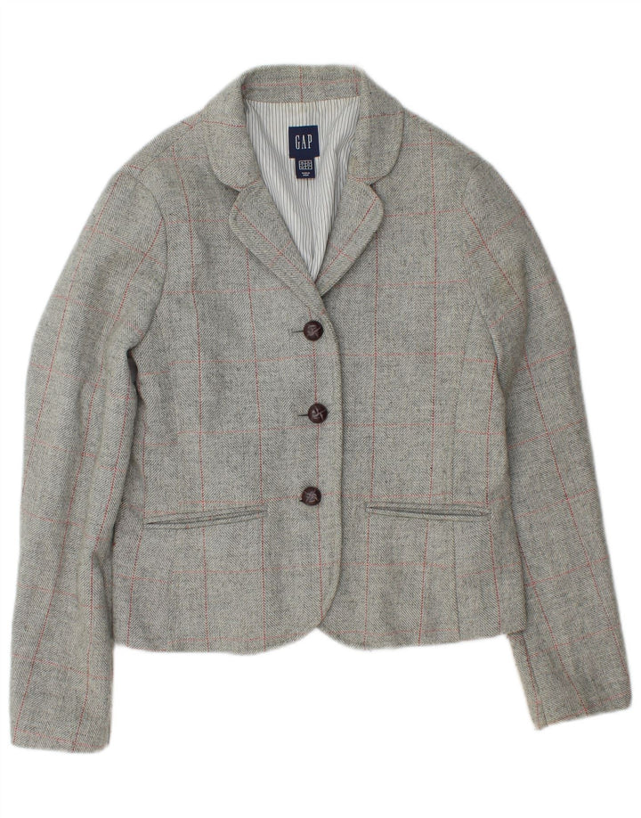 Giacca blazer da donna a 3 bottoni Gap UK 12 Lana a quadri grigio medio