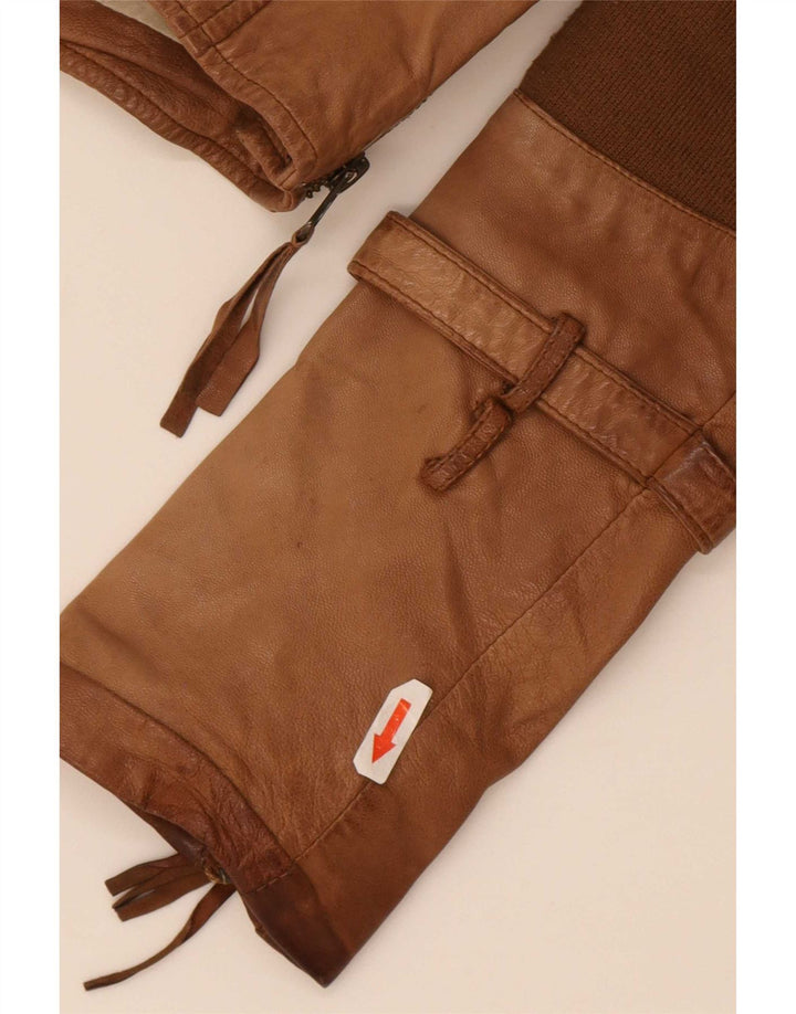 Giacca da motociclista in pelle da donna True Religion UK 10 Small Beige Colourblock