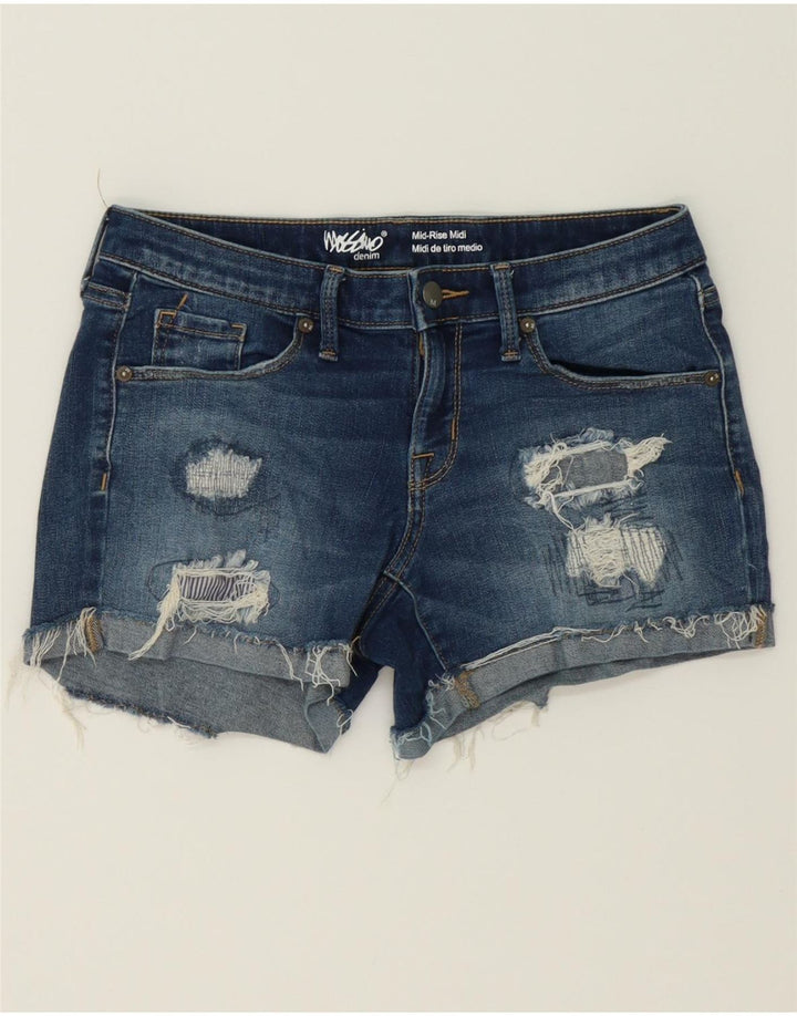 MOSSIMO Womens Power Stretch Distressed Denim Shorts US 2 XS W26 Blue Vintage Mossimo and Second-Hand Mossimo from Messina Hembry 