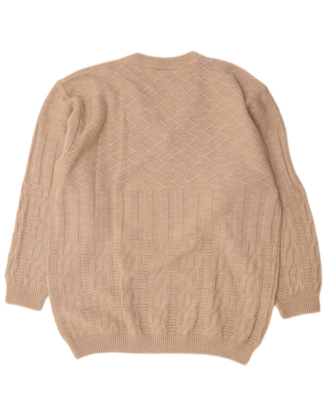 Maglione vintage da uomo con scollo a V, grande, in poliacrilico beige