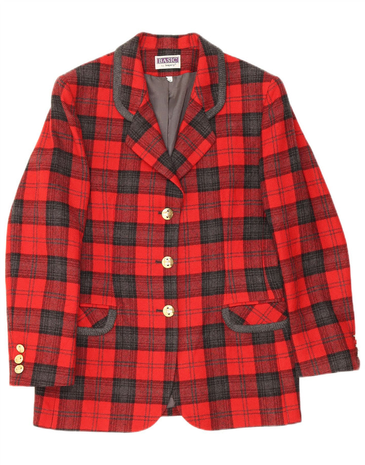 Giacca blazer a 3 bottoni da donna Bagarry IT 44 lana a quadri rossi medi