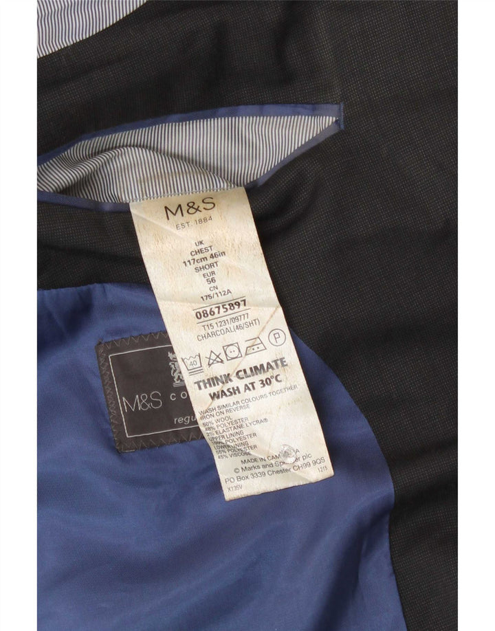 Giacca blazer da uomo Marks & Spencer vestibilità regolare a 2 bottoni UK 46 XL lana grigia