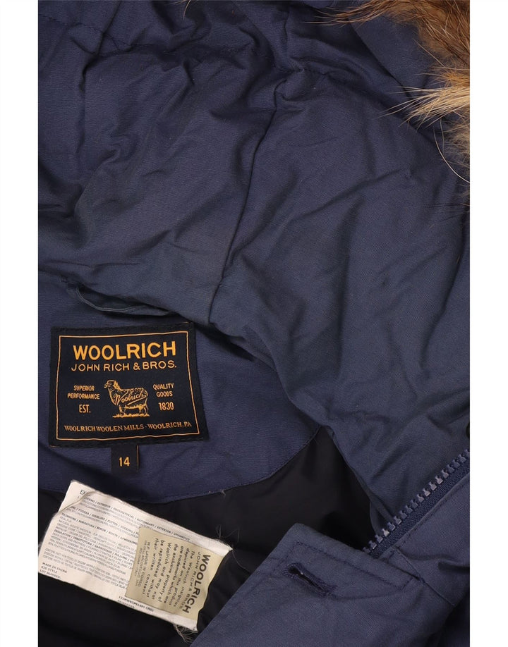 Cappotto imbottito con cappuccio per ragazzi Woolrich 13-14 anni in cotone blu