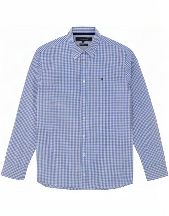 Camicia da uomo Tommy Hilfiger piccola in cotone a quadretti blu