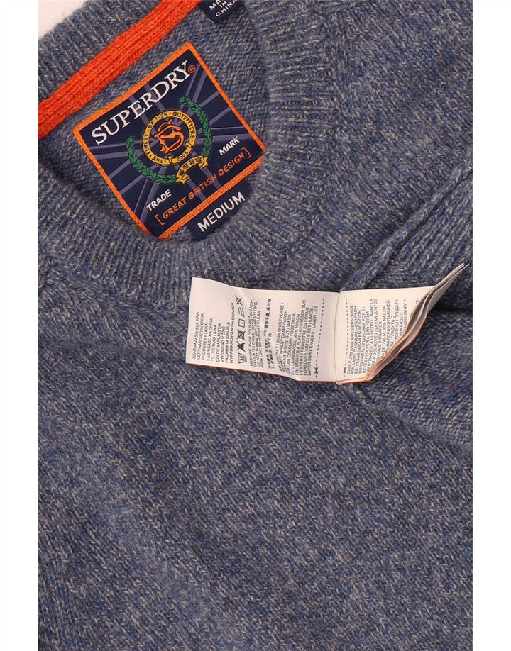 Maglione da uomo girocollo Superdry in lana d'agnello screziata blu medio