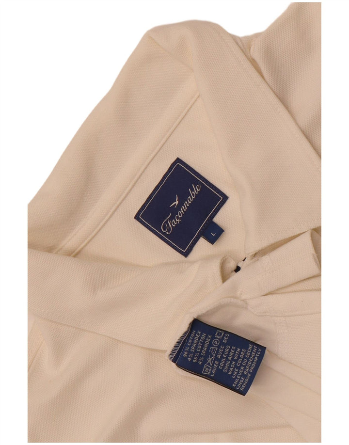 Polo da uomo a maniche lunghe Faconnable, grande, in cotone bianco