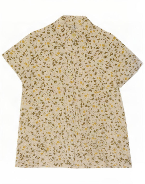 Camicia vintage da donna a maniche corte IT 42 Cotone floreale bianco medio