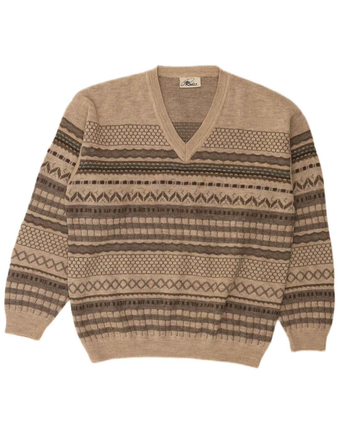 Rodes Maglione da uomo con scollo a V in lana a righe beige medio