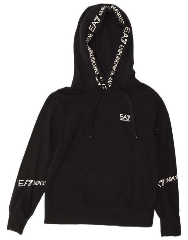 Felpa con cappuccio oversize grafica da donna Emporio Armani UK 6 XS cotone nero