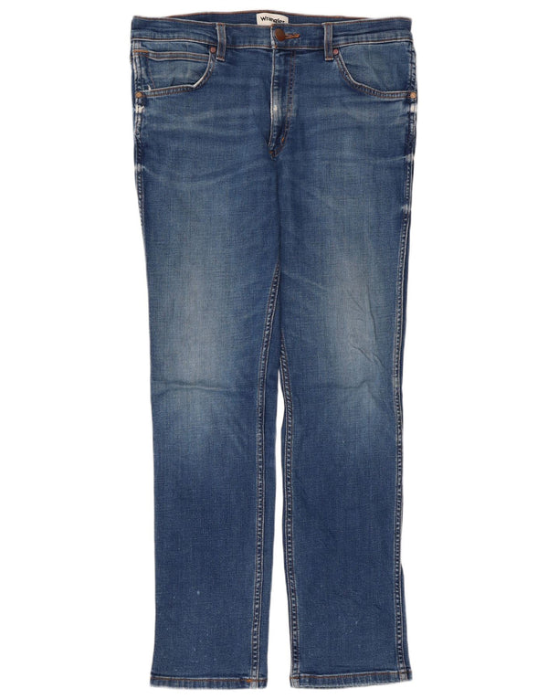 Jeans dritti regolari da uomo Wrangler Greensboro W34 L32 cotone blu