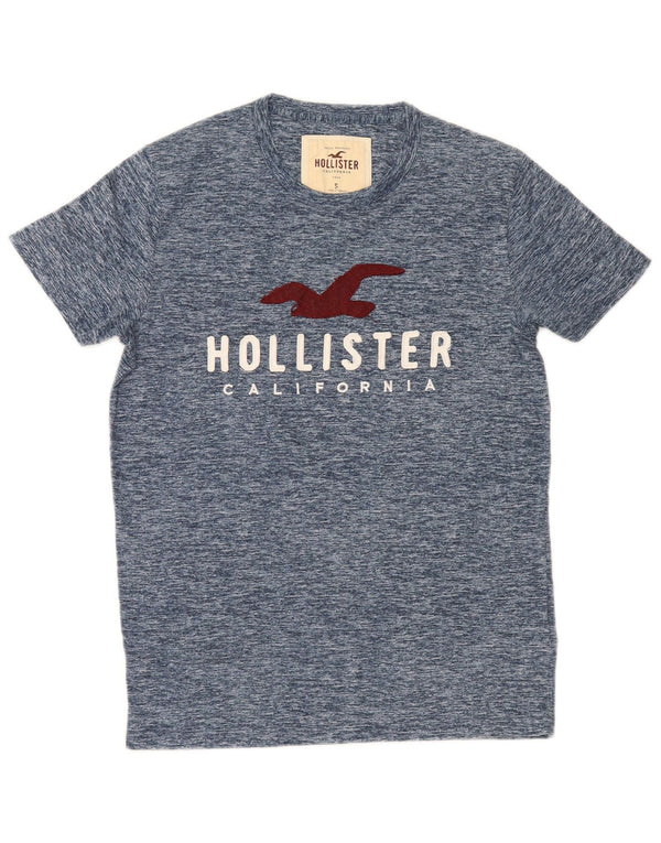 T-shirt grafica da uomo Hollister Top Small in cotone screziato blu navy