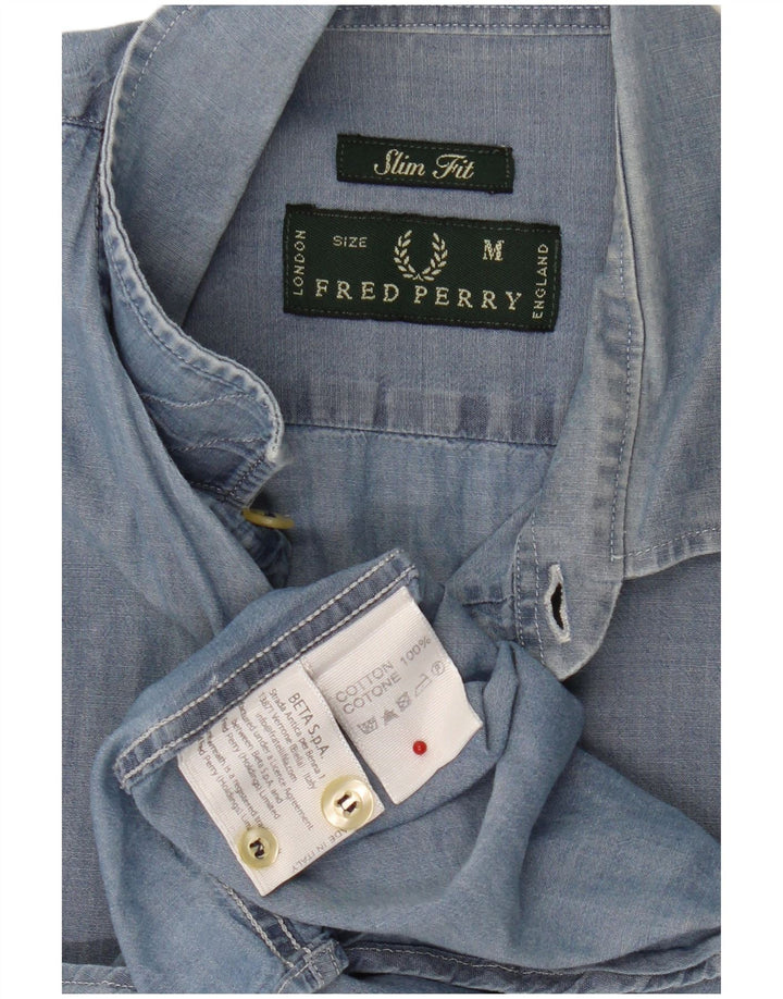 Camicia slim fit da uomo Fred Perry in cotone blu medio