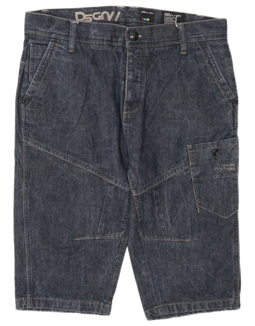 Pantaloncini di jeans cargo vintage da uomo W32 blu navy medio