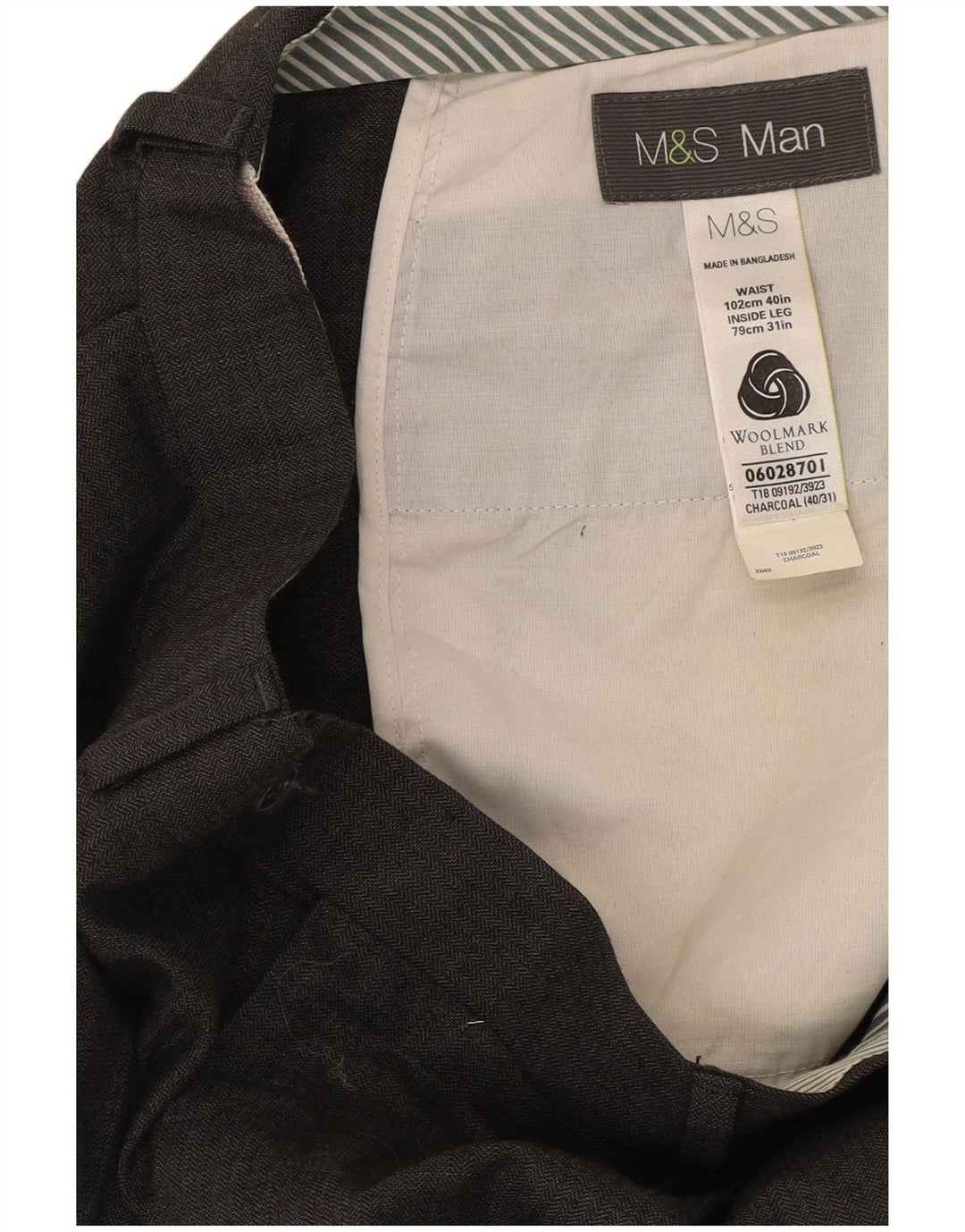 Pantaloni casual dritti da uomo Marks & Spencer W40 L31 lana grigia