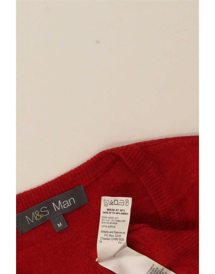 Maglione da uomo con scollo a V Marks & Spencer, acrilico rosso medio