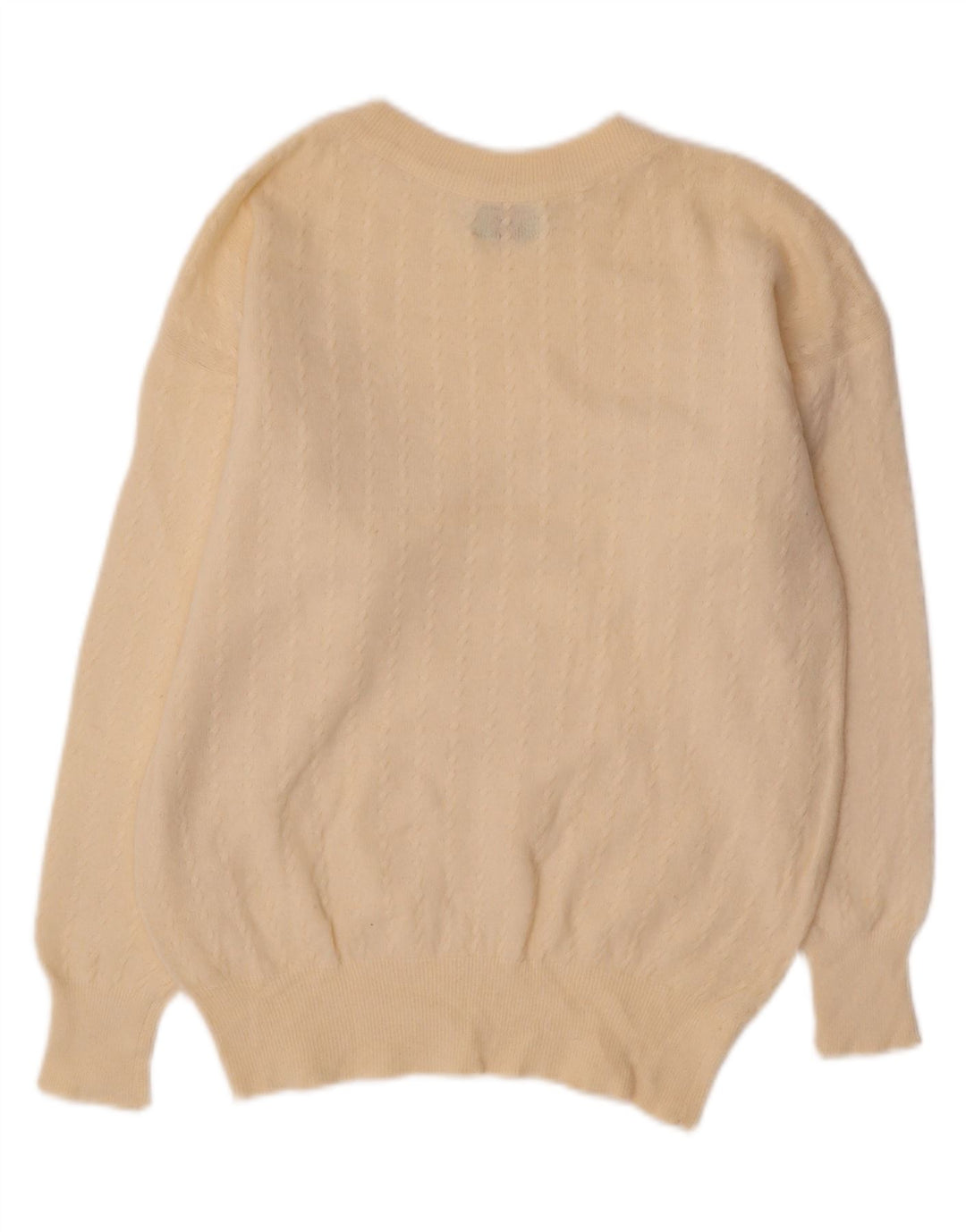 BENETTON Maglione corto girocollo da donna UK 12 medio bianco sporco