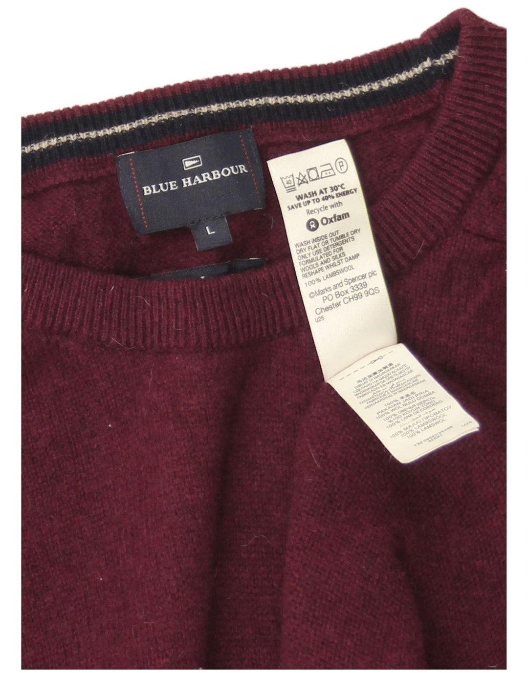 Maglione maglione girocollo da uomo Marks & Spencer blu Harbour grande bordeaux