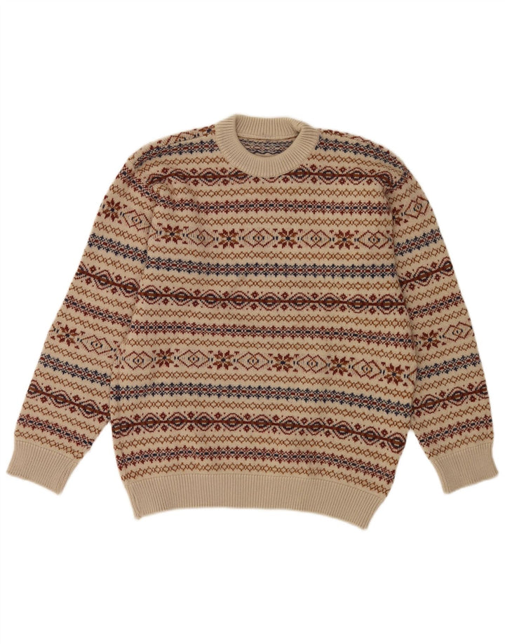 Maglione maglione girocollo da uomo vintage beige medio Fair Isle
