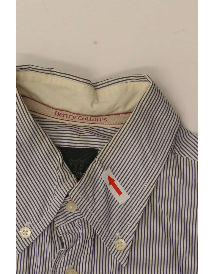 Camicia da uomo Henry Cottons taglia 39 cotone gessato blu medio