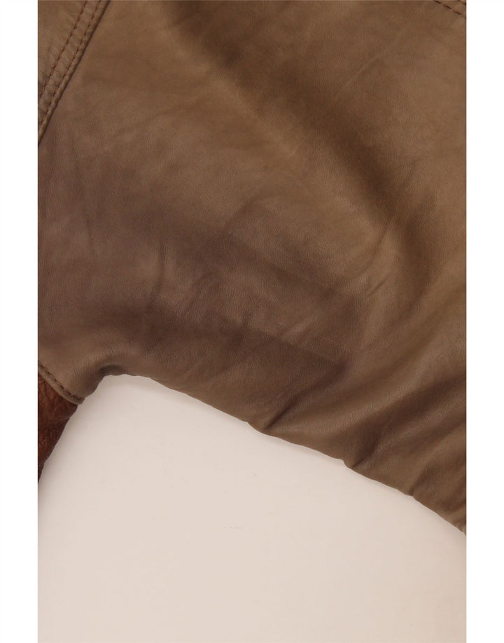 Giacca in pelle vintage da uomo IT 50 grande in pelle color block marrone