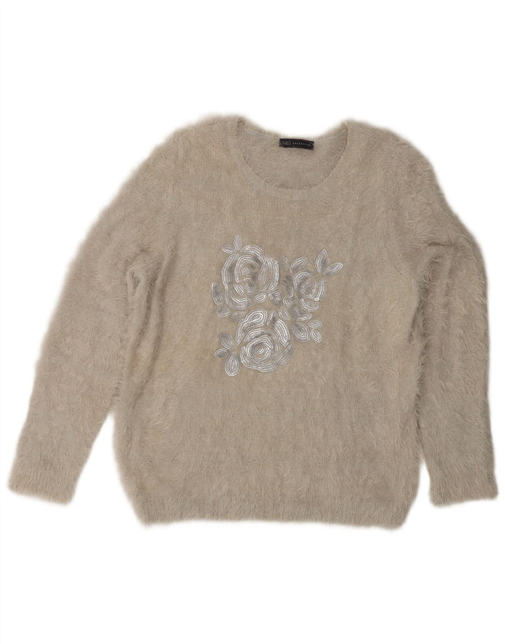 Maglione maglione con scollo a barca da donna Marks & Spencer UK 16 grande grigio floreale
