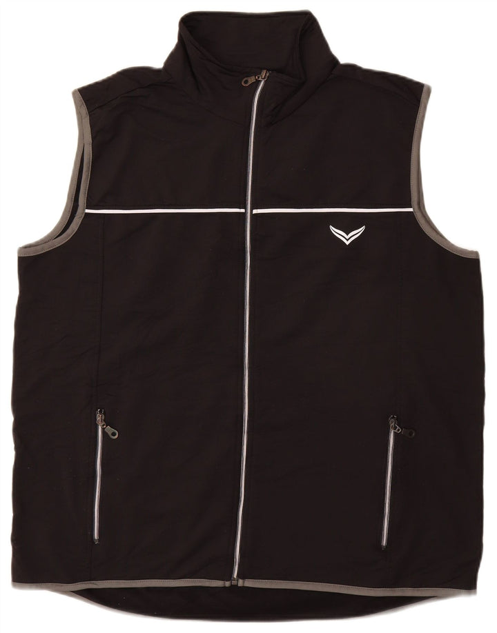 TRIGEMA Giacca da tuta senza maniche con grafica da uomo, grande, in poliestere nero