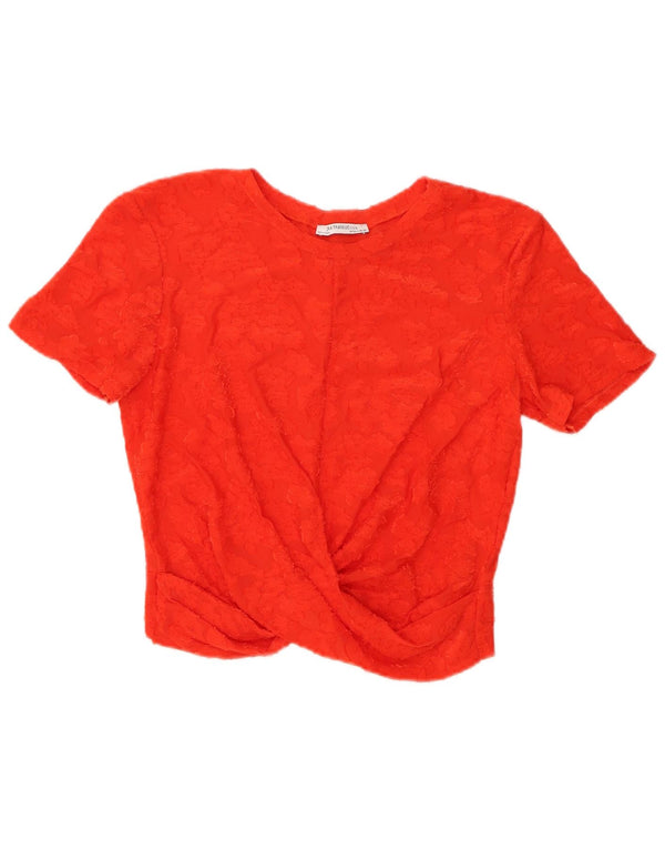 Zara Trafaluc Crop Blouse Top da donna UK 14 Large Arancione Floreale