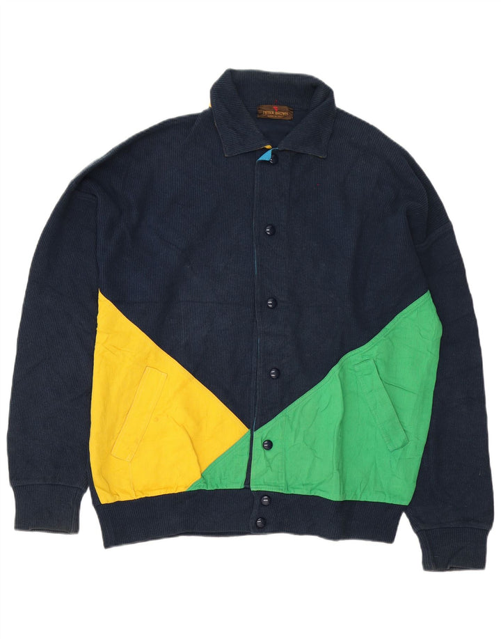 Maglione cardigan da uomo Peter Brown IT 48 Cotone color block medio blu navy